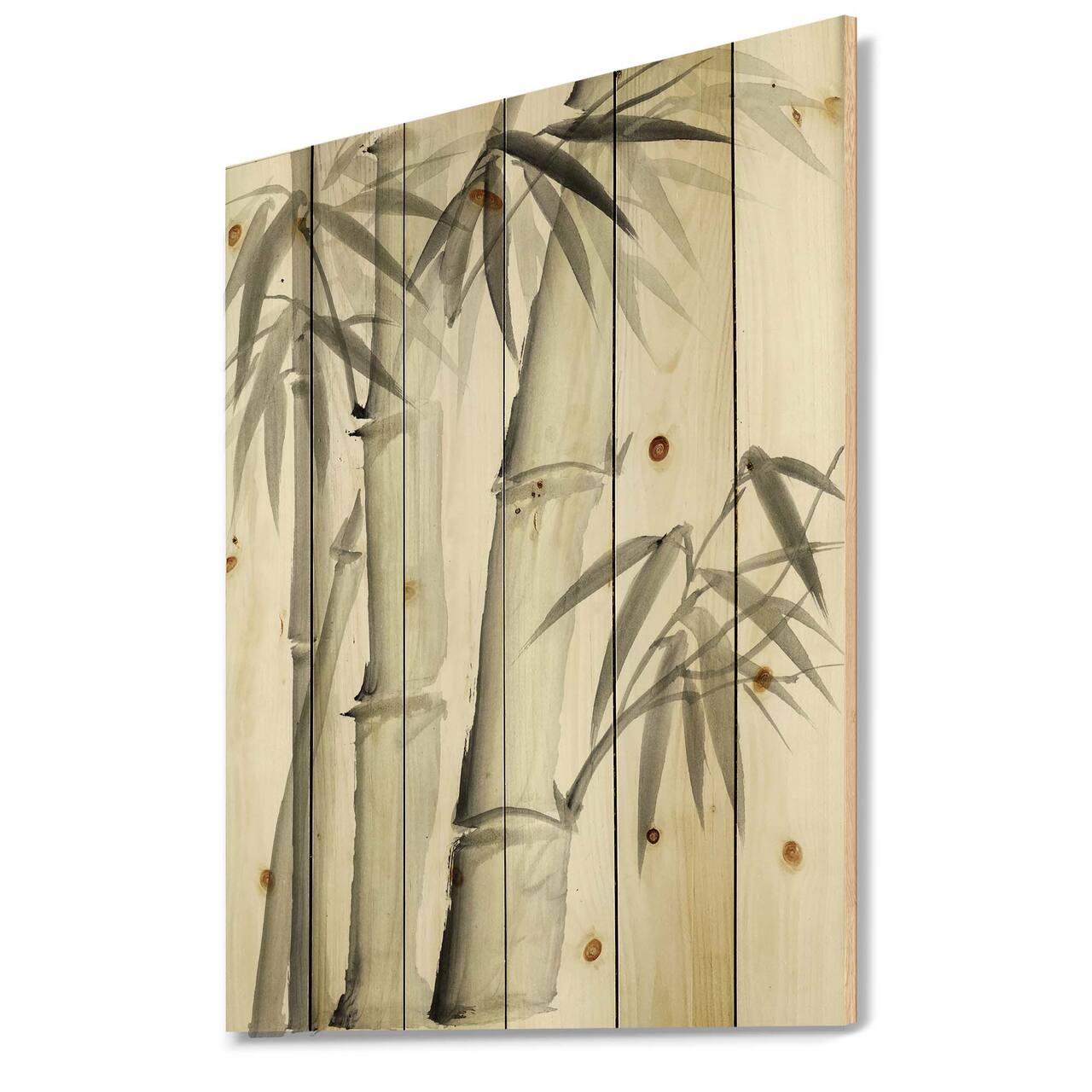 Designart - Vintage Monochrome Bamboo V - Lake House Print on Natural Pine Wood